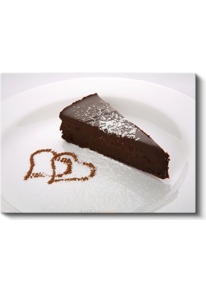 Çikolata Aşkı - Kalp Desenli Kakaolu Tatlı Dilimi Kanvas Tablo fiyatları