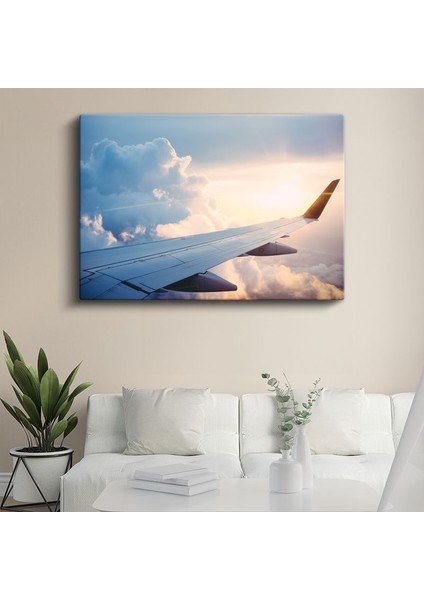 Uçak Kanadı - Gün Batımında Yüksek Irtifa Kanvas Tablo