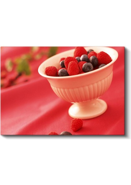 Taze Meyveler - Ahududu ve Yaban Mersini Kasesi Kanvas Tablo fiyatları