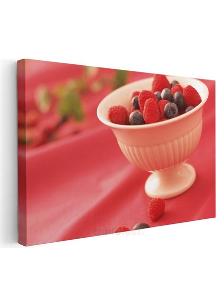 Taze Meyveler - Ahududu ve Yaban Mersini Kasesi Kanvas Tablo modelleri