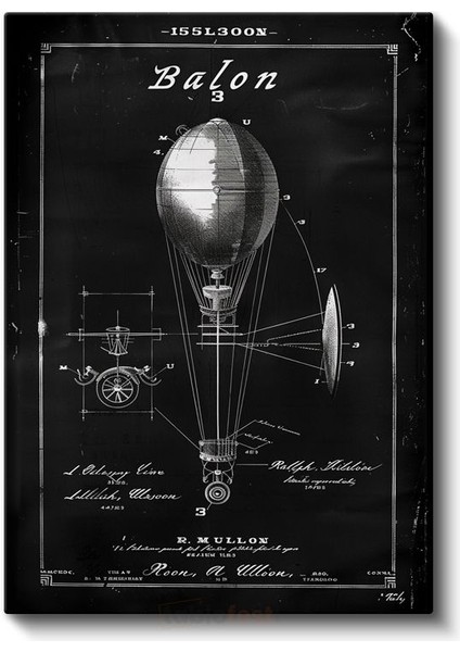 Hava Balonu - Vintage Uçuş Aracı Patent Çizimi Kanvas Tablo fiyatları