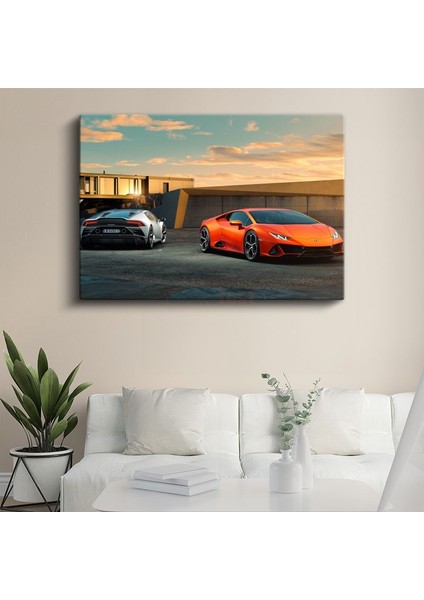 Lamborghini Huracan Evo - Ikili Süper Spor Otomobil Kanvas Tablo