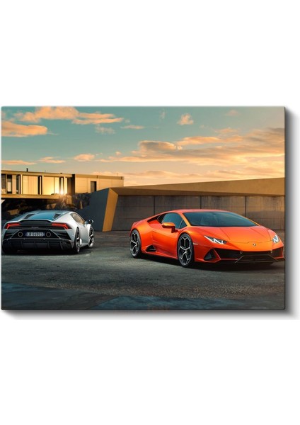 Lamborghini Huracan Evo - Ikili Süper Spor Otomobil Kanvas Tablo fiyatları