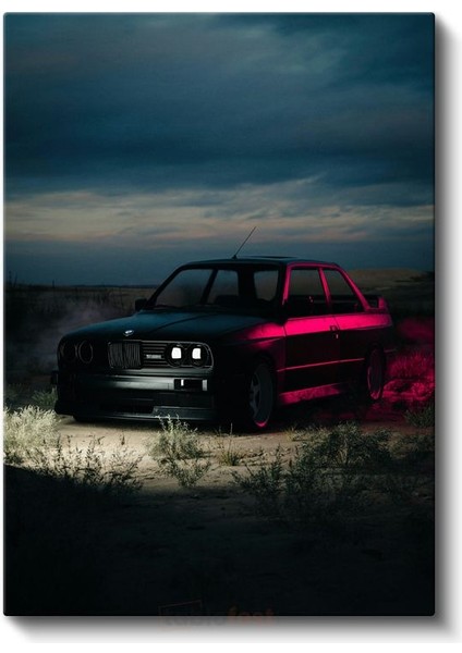 Bmw E30 - Neon Işıklı Klasik Sedan Kanvas Tablo fiyatları