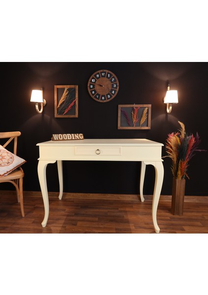 100 cm Çekmeceli Masif Krem Çalışma Masası
