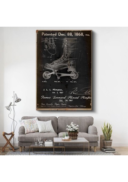 Tekerlekli Bot - 1868 Antik Paten Tasarımı Patent Çizimi Kanvas Tablo