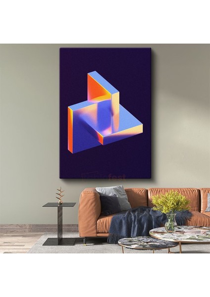 Geometrik Boyutlar - Neon Işıklı 3D Yapı Kanvas Tablo
