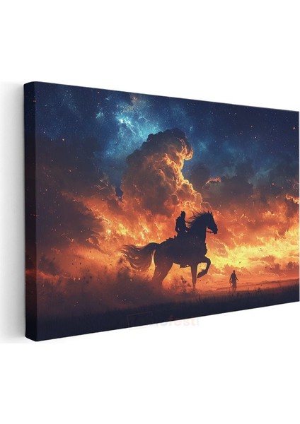 Ateş Süvarisi - Alev Gökyüzünde Ilerleyen Binici Kanvas Tablo modelleri