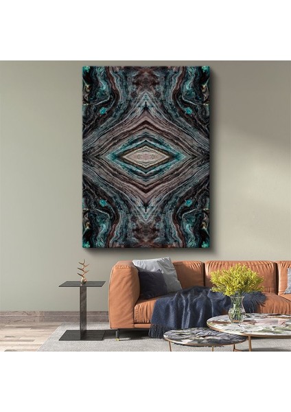 Mineral Simetrisi - Turkuaz ve Kahve Tonlarında Geometrik Desen Kanvas Tablo