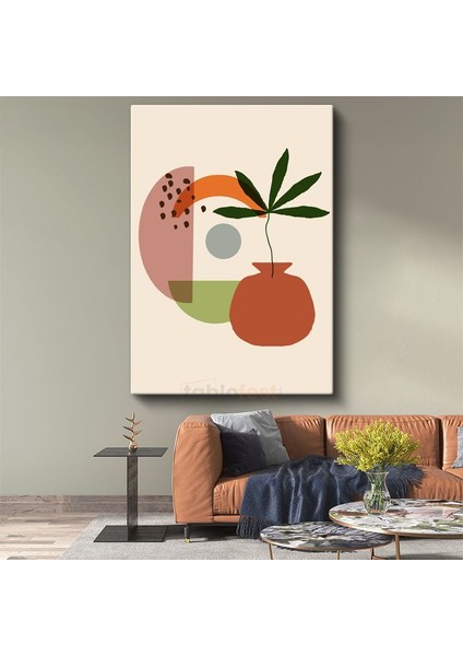 Botanik Harmoni - Minimalist Geometrik Desenli Kanvas Tablo