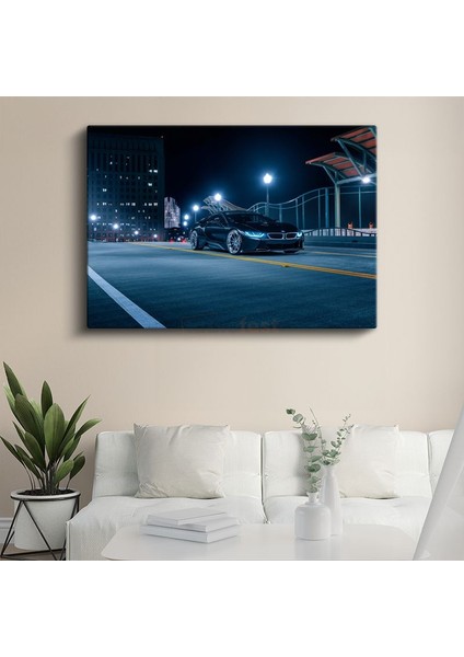 Bmw I8 - Gece Şehir Manzarasında Lüks Spor Otomobil Kanvas Tablo