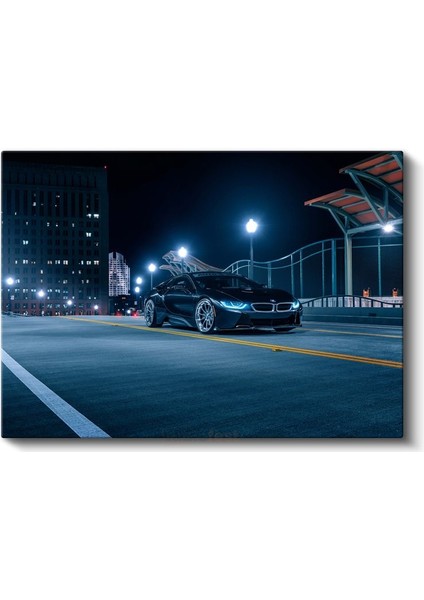 Bmw I8 - Gece Şehir Manzarasında Lüks Spor Otomobil Kanvas Tablo fiyatları