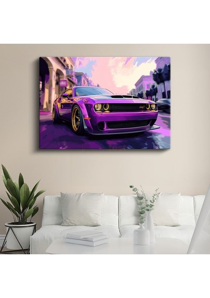 Dodge Challenger Srt - Mor Canavar Spor Otomobil Kanvas Tablo