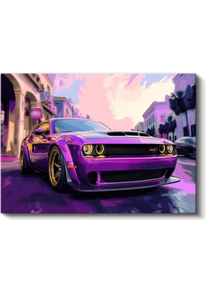 Dodge Challenger Srt - Mor Canavar Spor Otomobil Kanvas Tablo fiyatları