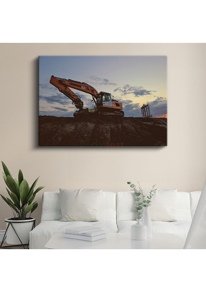 Doosan Ekskavatör - Gün Batımında Çalışan Iş Makinesi Kanvas Tablo