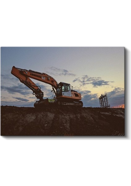 Doosan Ekskavatör - Gün Batımında Çalışan Iş Makinesi Kanvas Tablo fiyatları