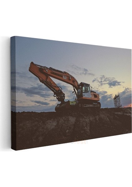 Doosan Ekskavatör - Gün Batımında Çalışan Iş Makinesi Kanvas Tablo modelleri