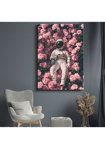 Kozmik Bahçe - Güller Arasında Dinlenen Astronot Kanvas Tablo