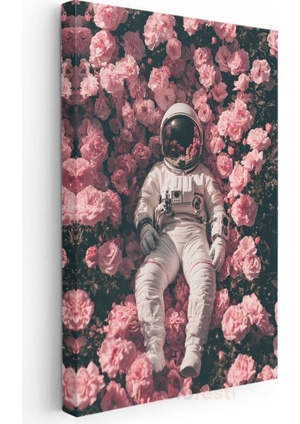 Kozmik Bahçe - Güller Arasında Dinlenen Astronot Kanvas Tablo modelleri