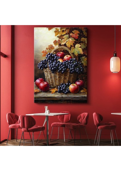 Sonbahar Hasadı - Üzüm ve Elma Sepeti Kanvas Tablo