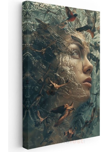 Su Altı Düşleri - Insan Yüzü ve Kuşların Uyumlu Dansı Kanvas Tablo modelleri