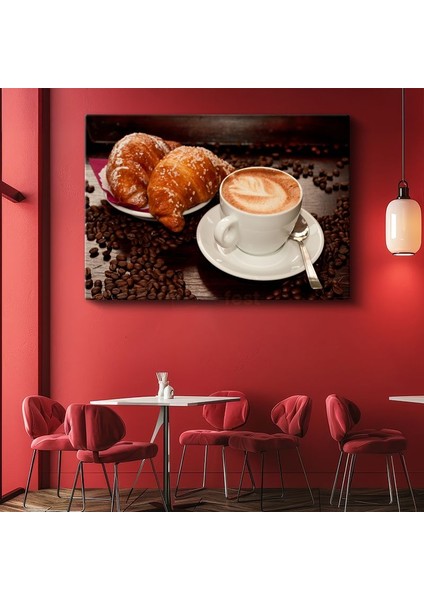 Kahve Keyfi - Latte ve Kruvasan Kanvas Tablo