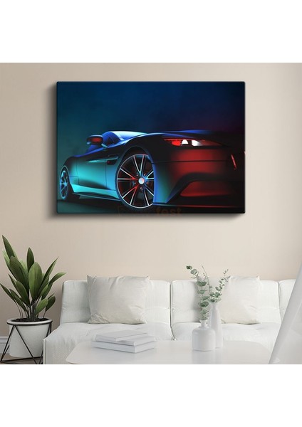 Spor Otomobil - Neon Işıklı Gece Tasarımı Kanvas Tablo