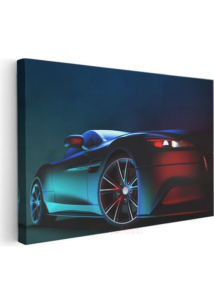 Spor Otomobil - Neon Işıklı Gece Tasarımı Kanvas Tablo modelleri