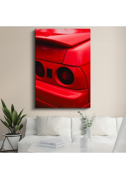 Ferrari Arka Stop - Kırmızı Italyan Spor Otomobil Detay Kanvas Tablo