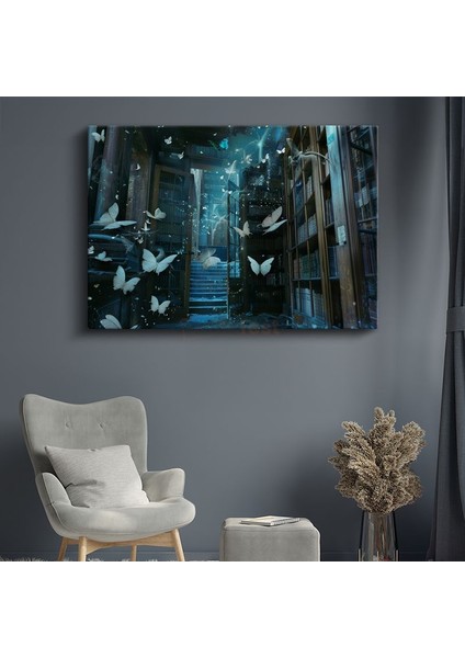 Bilgelik Kanatları - Kütüphanede Dans Eden Kelebekler Kanvas Tablo