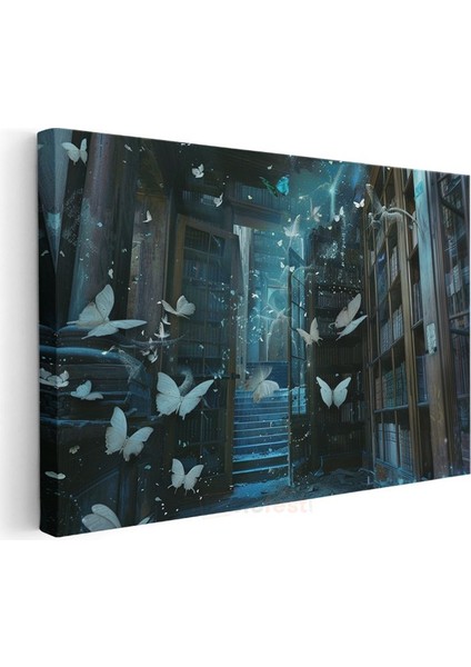 Bilgelik Kanatları - Kütüphanede Dans Eden Kelebekler Kanvas Tablo modelleri