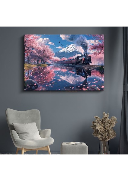 Kiraz Yolculuğu - Dağın Ruhuna Doğru Ilerleyen Buharlı Tren Kanvas Tablo