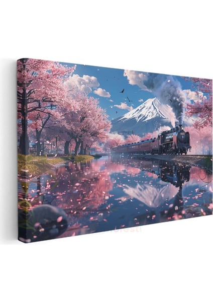 Kiraz Yolculuğu - Dağın Ruhuna Doğru Ilerleyen Buharlı Tren Kanvas Tablo modelleri