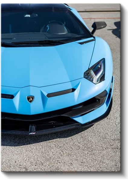 Lamborghini Aventador - Mavi Süper Spor Otomobil Ön Tasarım Kanvas Tablo fiyatları