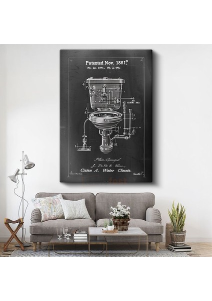 Tuvalet Mekanizması - 1881 Tarihli Detaylı Mühendislik Çizimi Kanvas Tablo