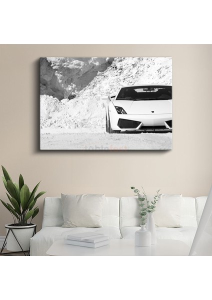 Lamborghini Gallardo - Beyaz Spor Otomobil Profil Kanvas Tablo