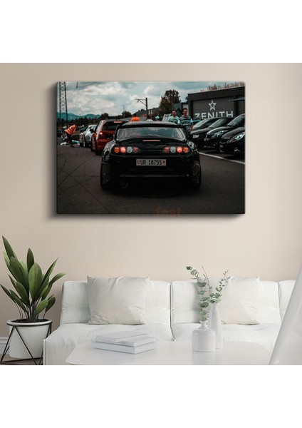 Toyota Supra - Siyah Spor Otomobil Arka Görünüm Kanvas Tablo