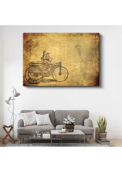 Nostaljik Bisiklet - El Yapımı Antika Tasarım Kanvas Tablo