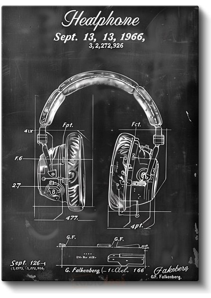 Kulaklık Patent Çizimi - 1966 Tarihli Teknik Illüstrasyon Kanvas Tablo fiyatları