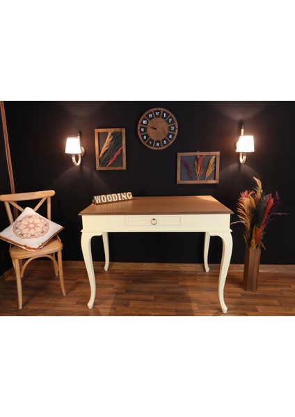 100 cm Çekmeceli Masif Krem Naturel Çalışma Masası