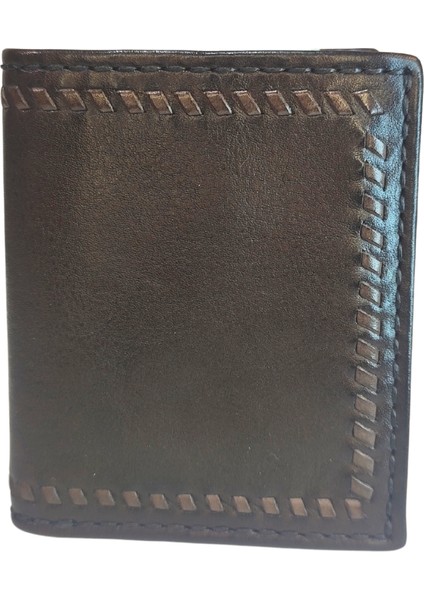 El Yapımı (HANDMADE) Kare Deri Erkek Cüzdan DUNE