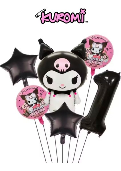 1 Yaş Kuromi Balon Set Doğum Günü Balon Seti Siyah Rakam Yıldız Helyum Uyumlu Uçan Balon