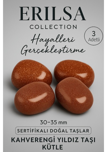 Sertifikalı Doğal Kahverengi Yıldız Taşı Kütle (3 Adet) 30-35 mm – Parıltılı Doğal Taş