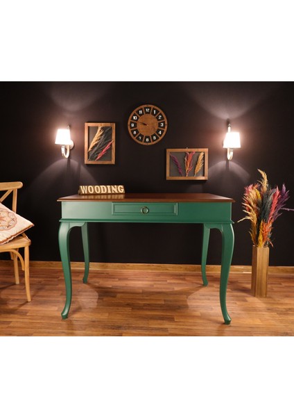 100 cm Çekmeceli Masif Yeşil Ceviz Çalışma Masası