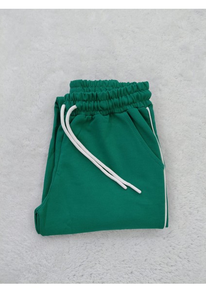 Yüksek Kalite Beli Bağcıklı Pamuklu Koyu Yeşil Erkek Çocuk Eşofman Altı