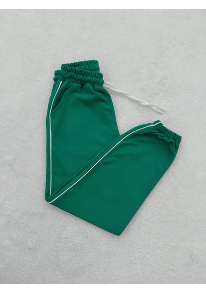 Yüksek Kalite Beli Bağcıklı Pamuklu Koyu Yeşil Erkek Çocuk Eşofman Altı