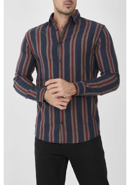 Uzun Kollu Slim Fit Çizgili Erkek Gömlek fiyatları
