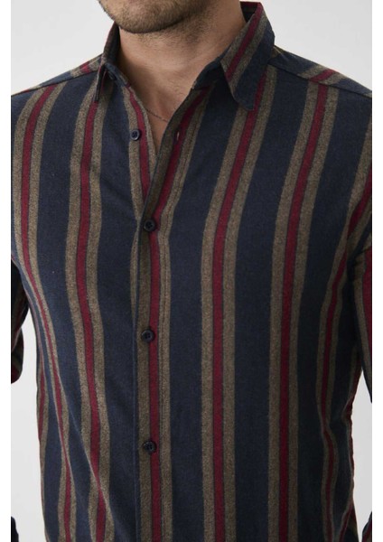 Uzun Kollu Slim Fit Çizgili Erkek Gömlek modelleri
