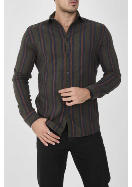 Uzun Kollu Slim Fit Çizgili Erkek Gömlek fiyatları