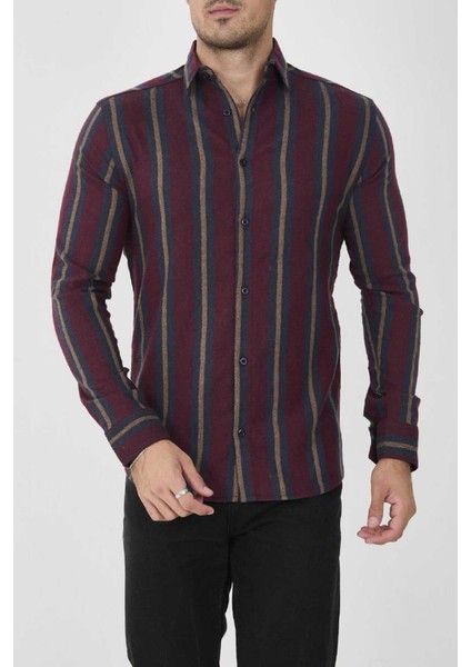 Uzun Kollu Slim Fit Çizgili Erkek Gömlek